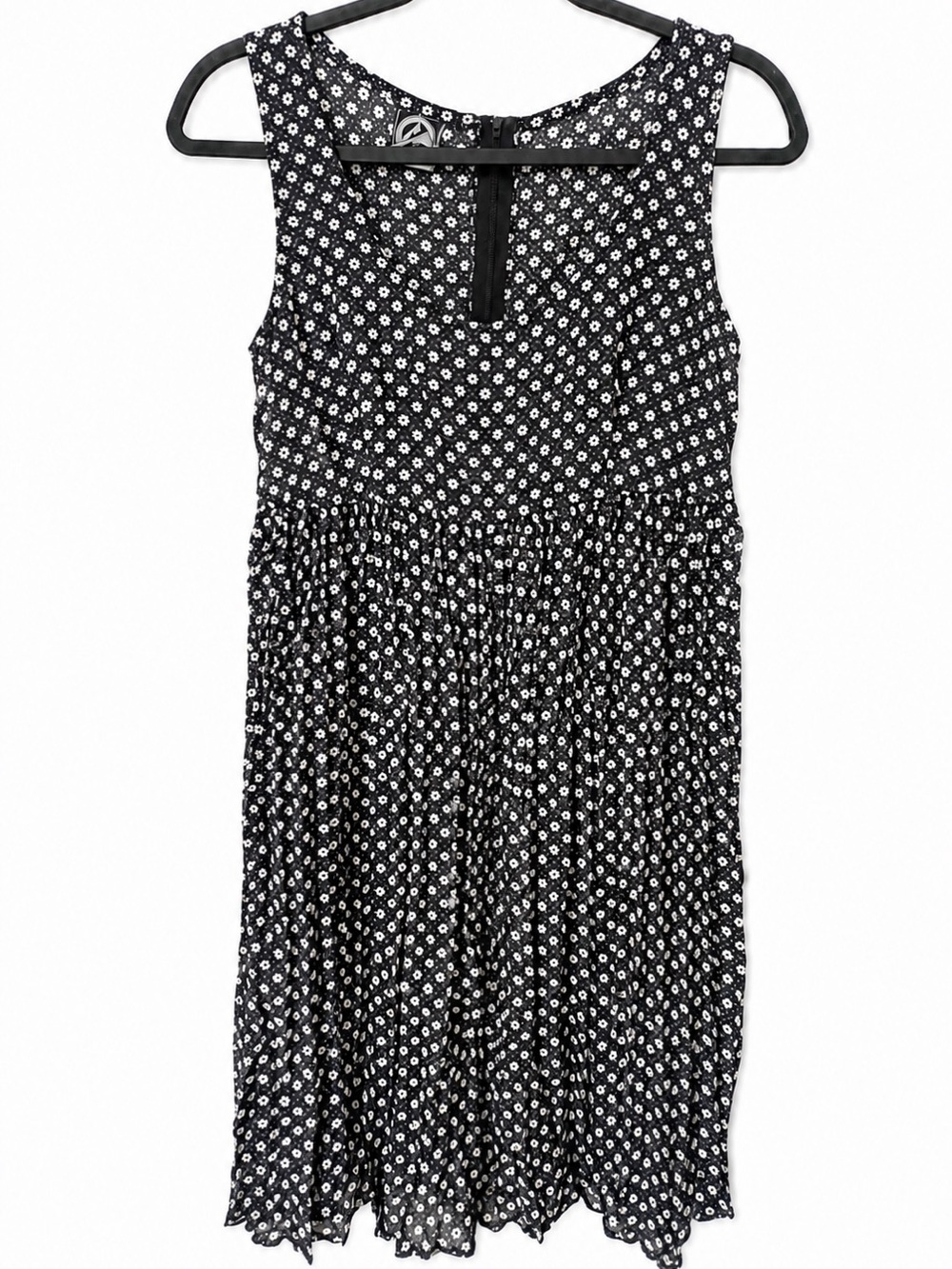 Vintage 90s Black White Ditzy Floral Cottagecore Whimsygoth Grunge Midi Dress 11